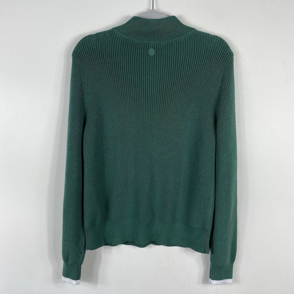 T By Talbots Sweater Medium Green Chevron Coolmax Half-Zip Pullover Cotton Blend - Picture 3 of 8